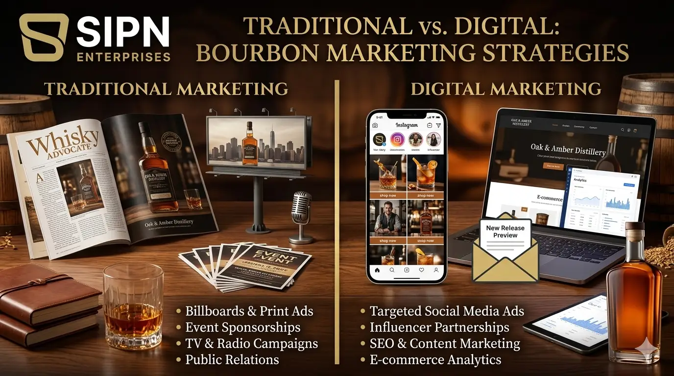 Comparison of traditional marketing and digital marketing for bourbon brands